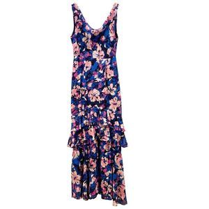 WAYF The Miramar Floral High-Low Ruffled Gown Magenta Maxi Dress Size S NEW!​